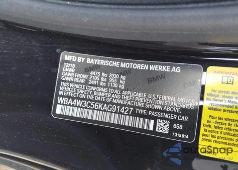 2019 BMW 430I z USA, uszkodzony, nr VIN WBA4W3C56KAG91427